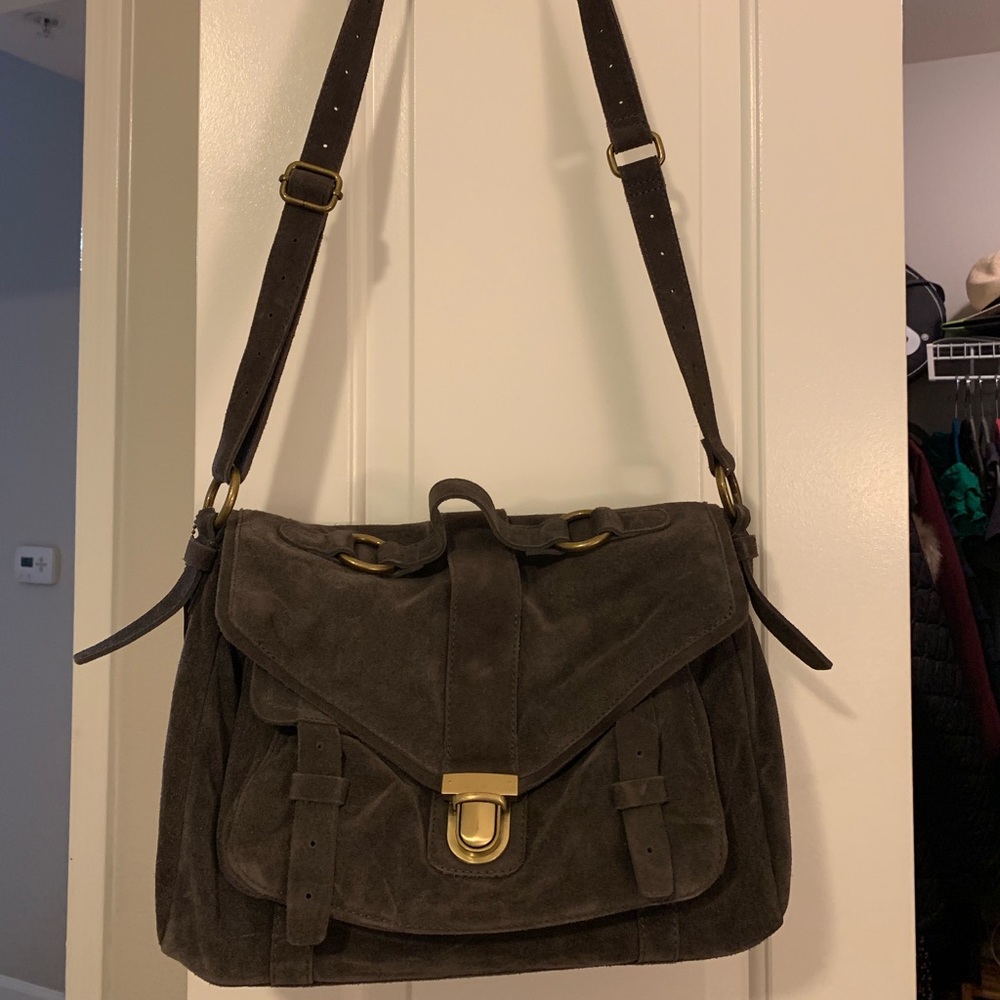 The Gap Leather Edition Gray Suede Crossbody.